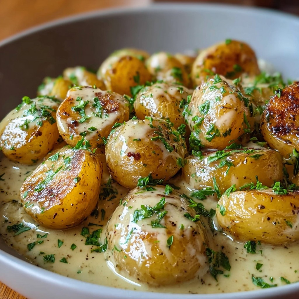 Creamy Garlic Sauce Baby Potatoes Recipe