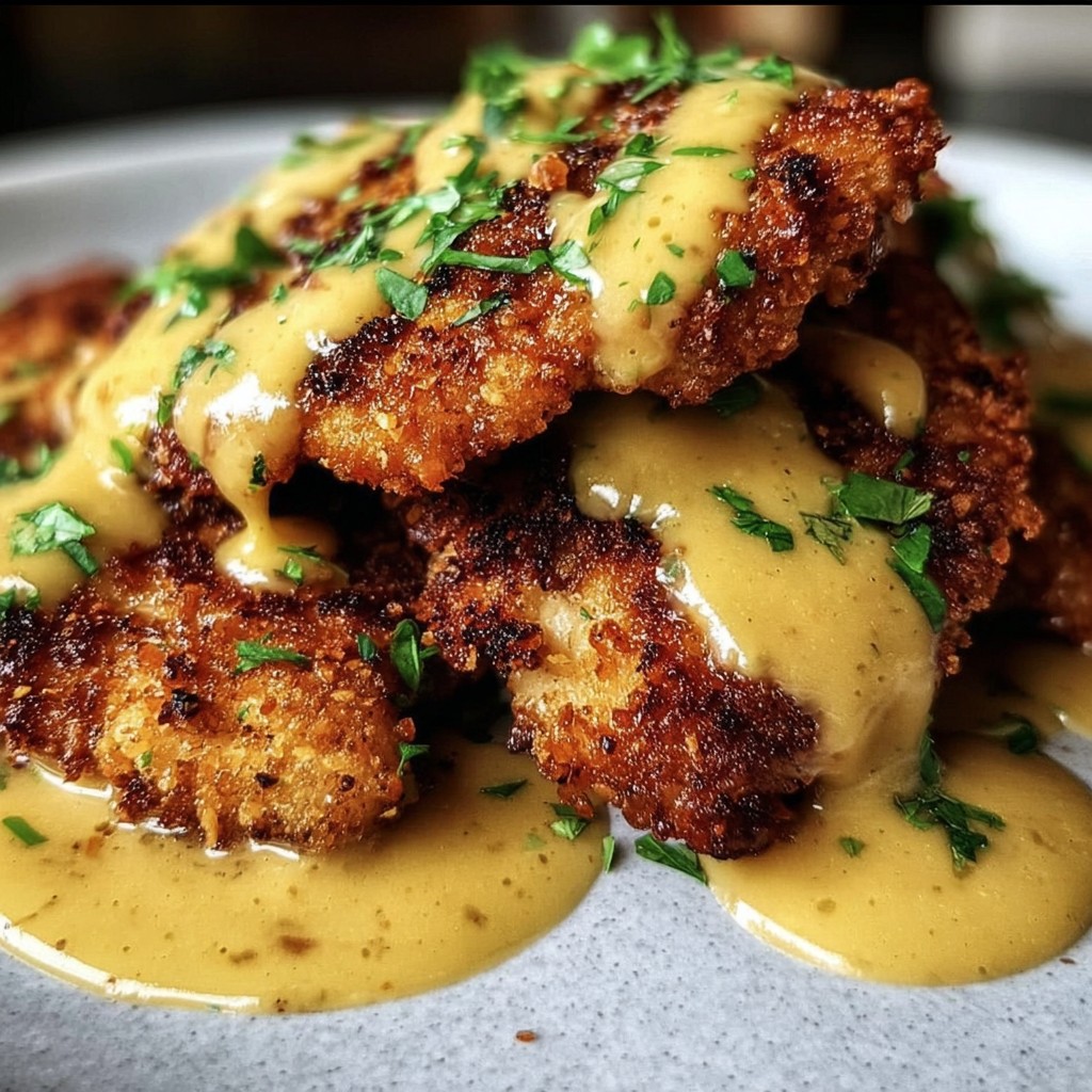 Crispy Pretzel Chicken – Served with Warm Cheddar Mustard Sauce