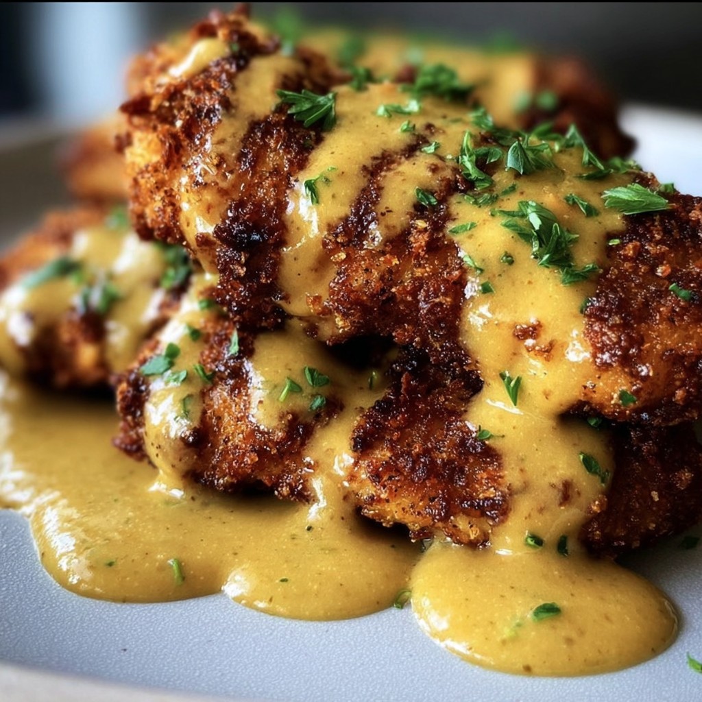 Crispy Pretzel Chicken – Served with Warm Cheddar Mustard Sauce