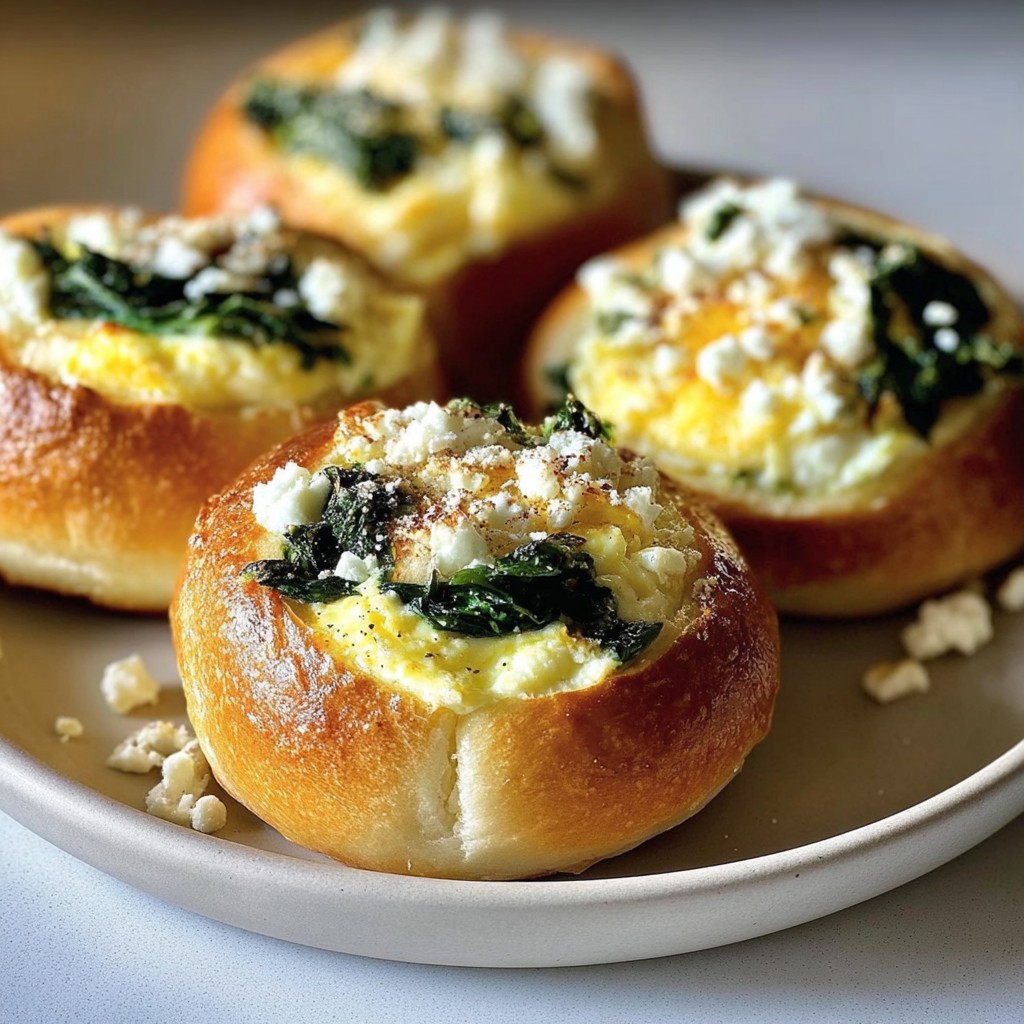Irresestible baked eggs buns with spinach and feta