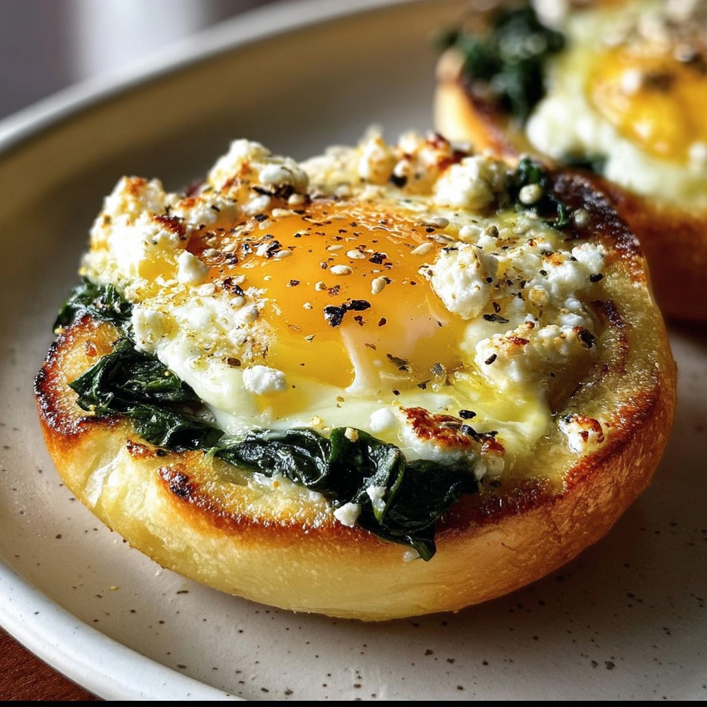 Irresestible baked eggs buns with spinach and feta