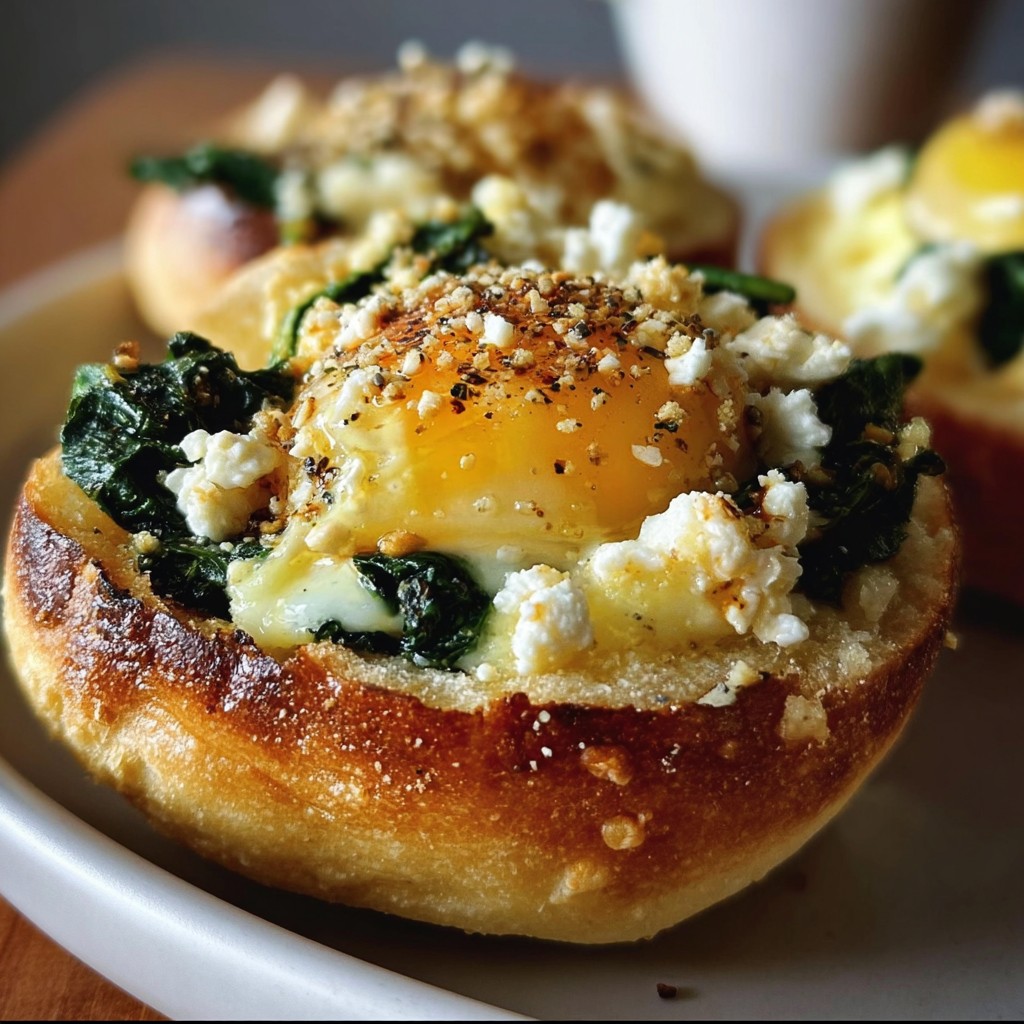Irresestible baked eggs buns with spinach and feta