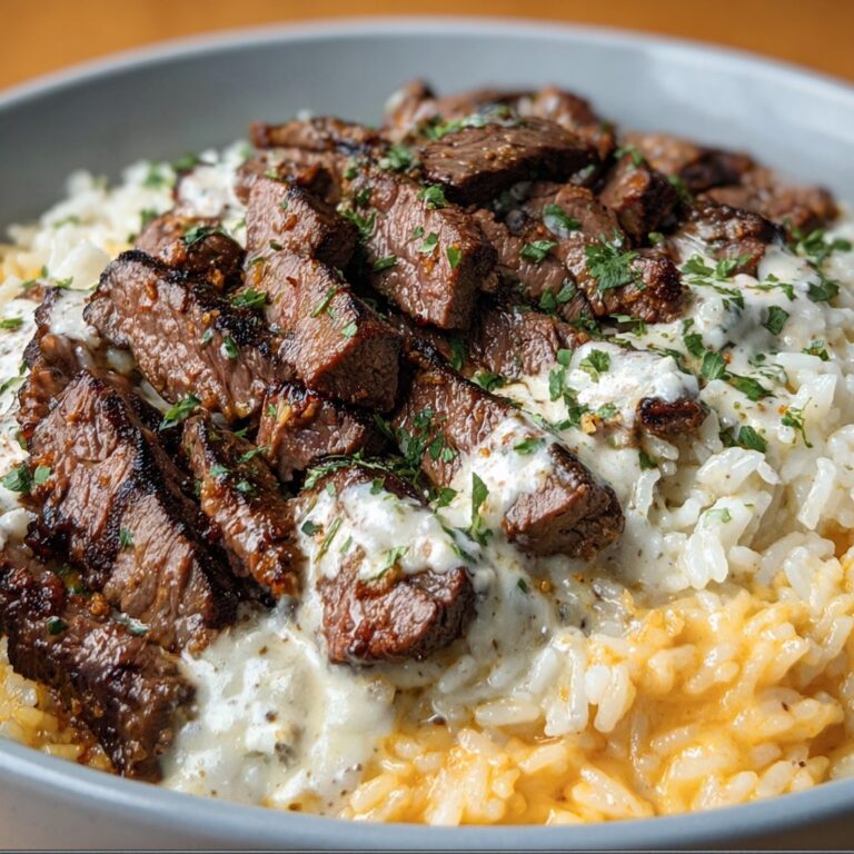 Creamy Queso Rice with Steak Strips