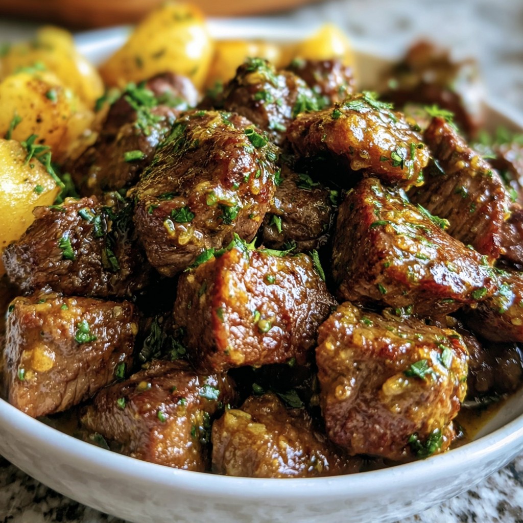 High Protein Slow Cooker Garlic Butter Beef Bites - Easy Dinner Recipe!