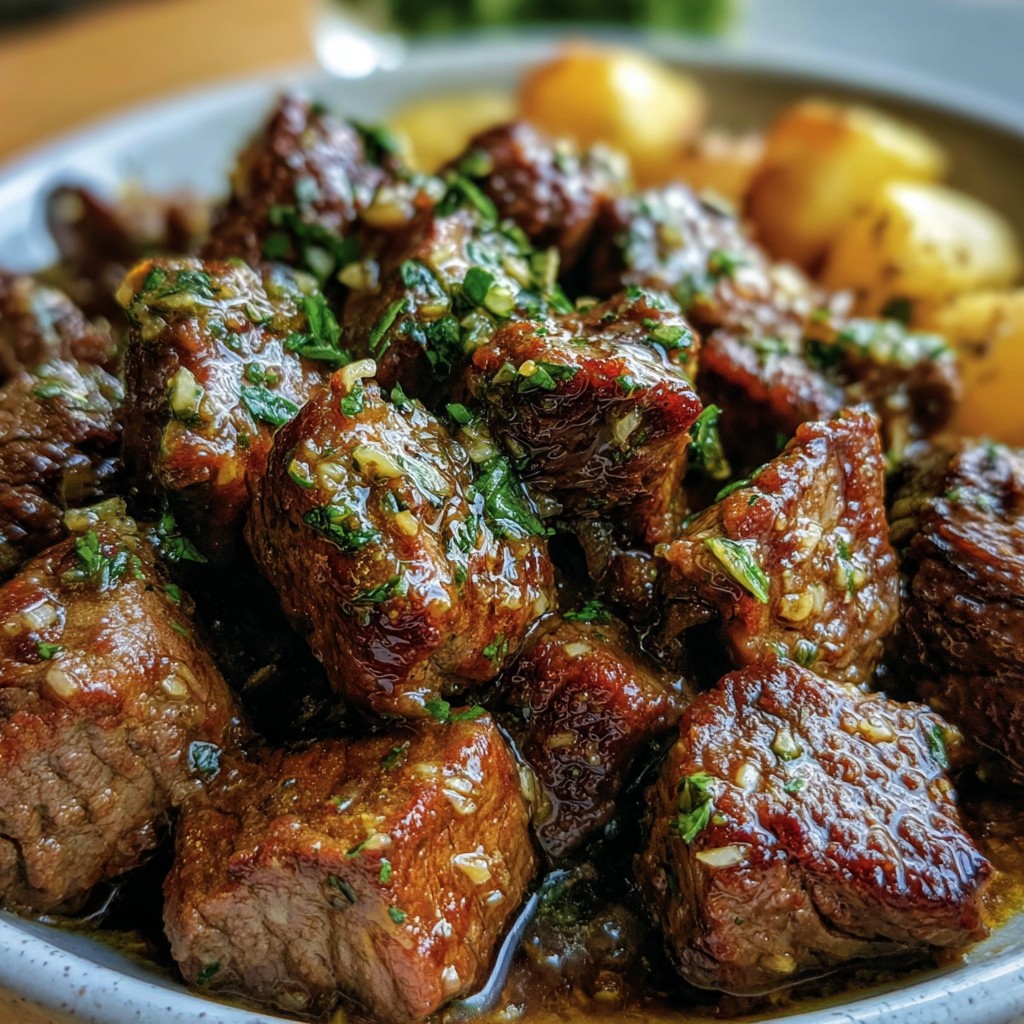 High Protein Slow Cooker Garlic Butter Beef Bites - Easy Dinner Recipe!