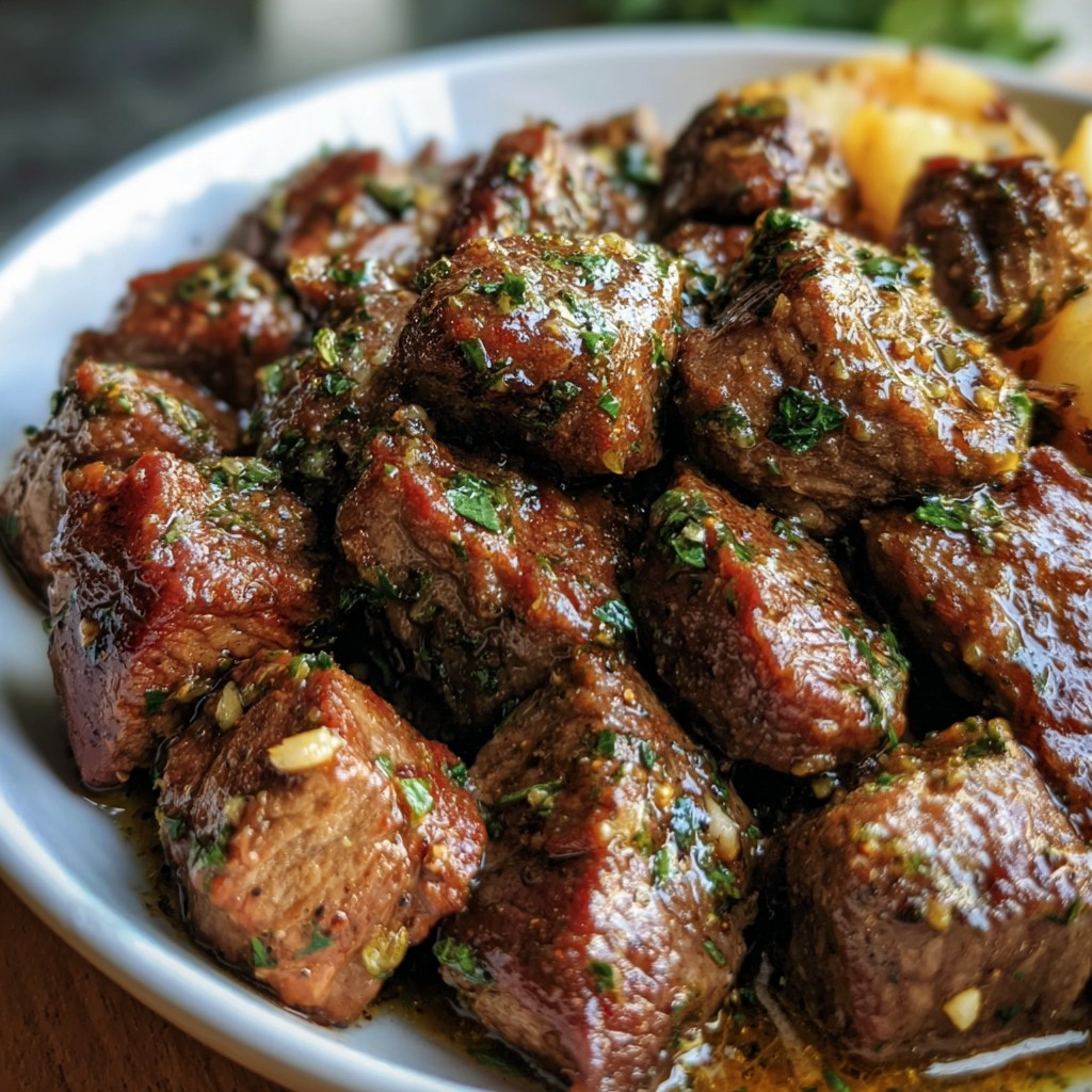 High Protein Slow Cooker Garlic Butter Beef Bites - Easy Dinner Recipe!
