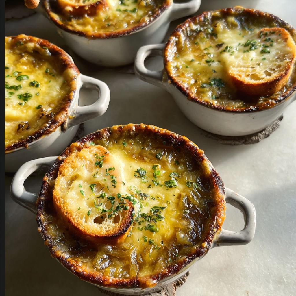 Individual French Onion Soup Gratins – Cheesy, Golden & Comforting