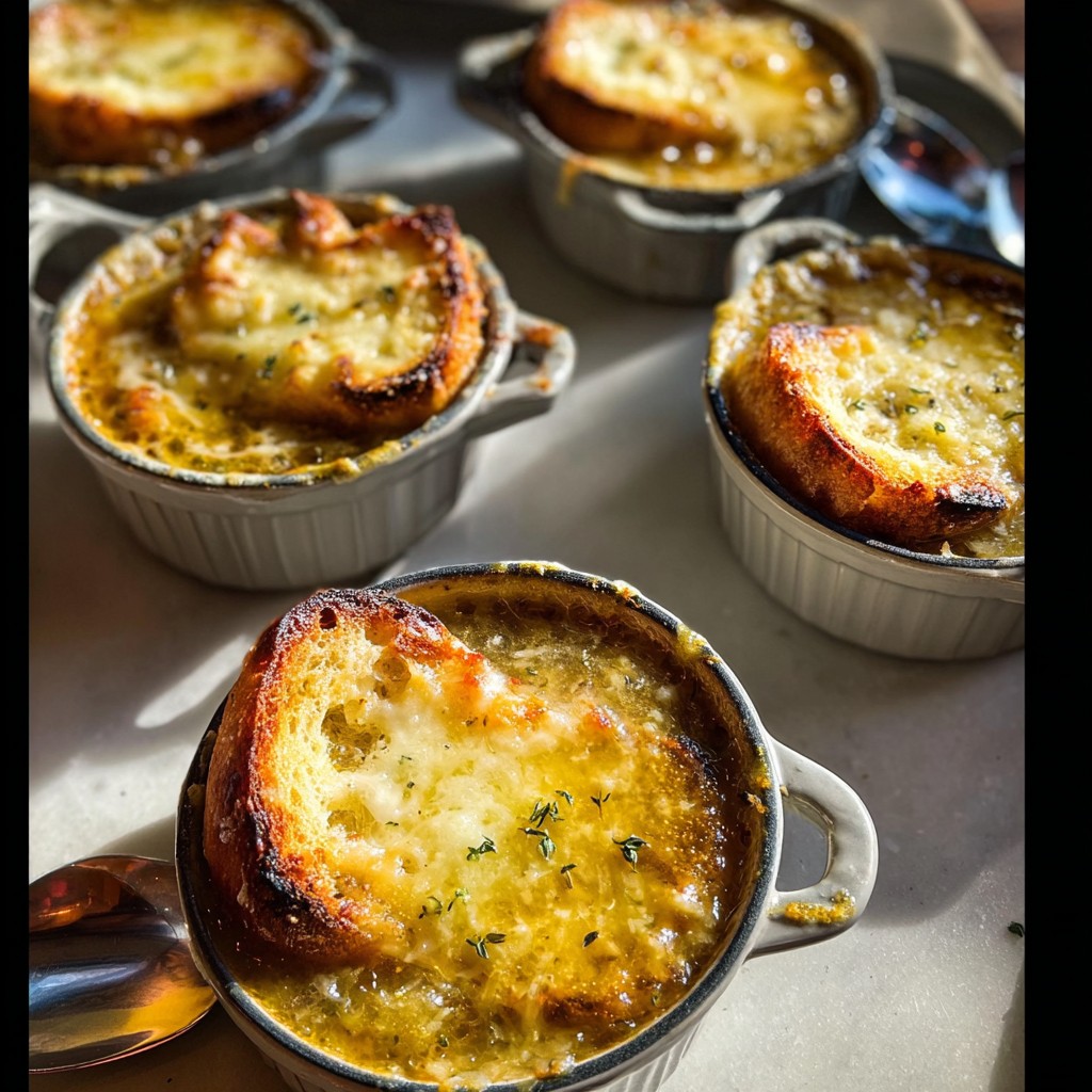 Individual French Onion Soup Gratins – Cheesy, Golden & Comforting