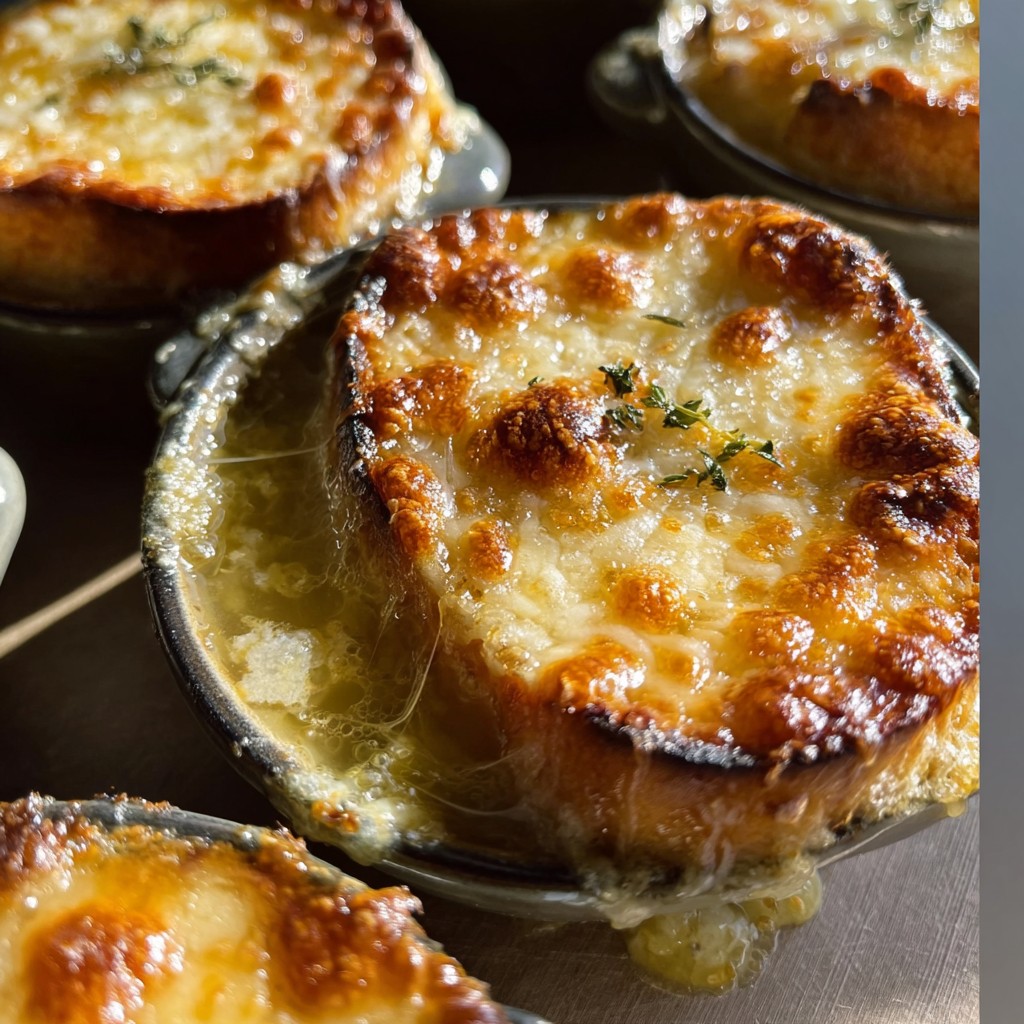 Individual French Onion Soup Gratins – Cheesy, Golden & Comforting