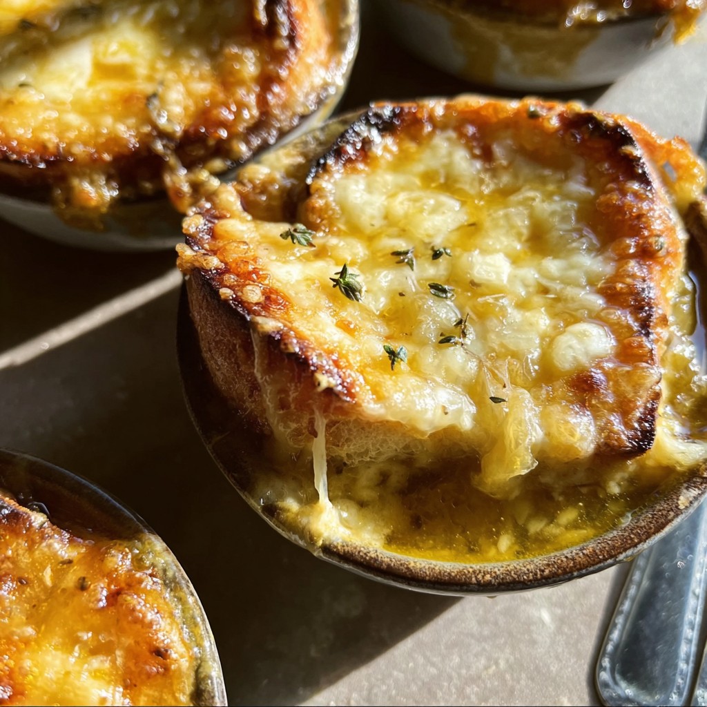 Individual French Onion Soup Gratins – Cheesy, Golden & Comforting