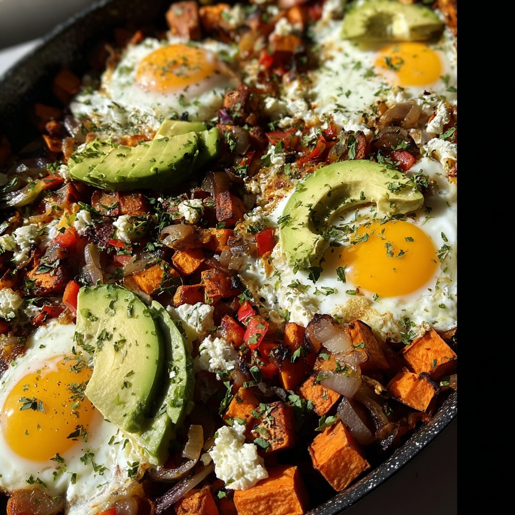 One-Pan Sweet Potato Hash with Baked Eggs – A Brunch Recipe Idea